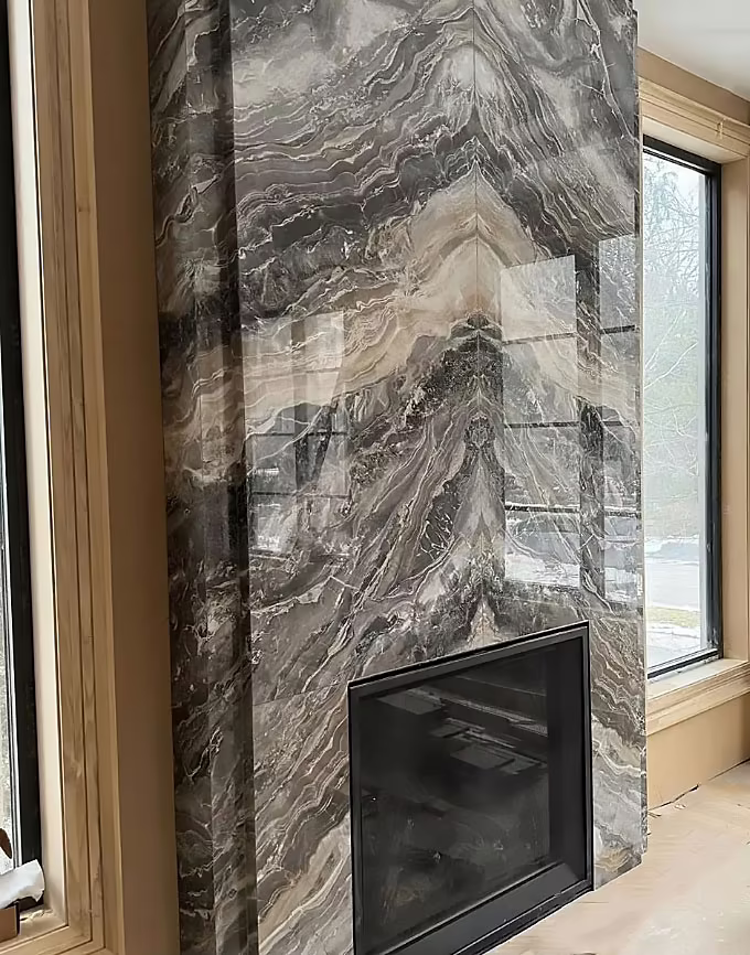 fireplace project completed by Pearl Countertops
